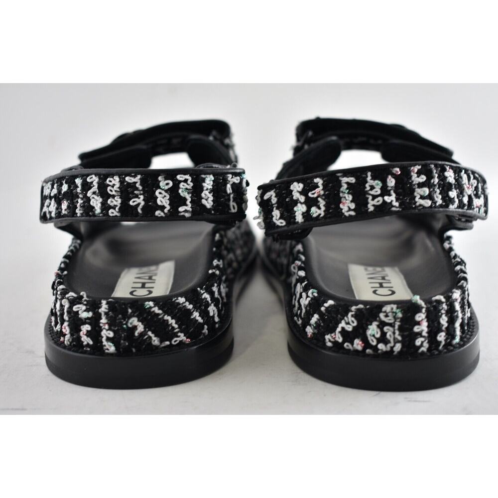 Chanel 22C Black White Tweed CC Logo Mule Slide Strap Flat Dad Teva Sandal 38.5 - Picture 11 of 11